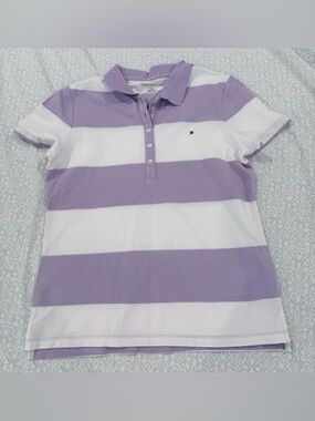 Tommy Hilfiger Purple & White Striped Polo Shirt